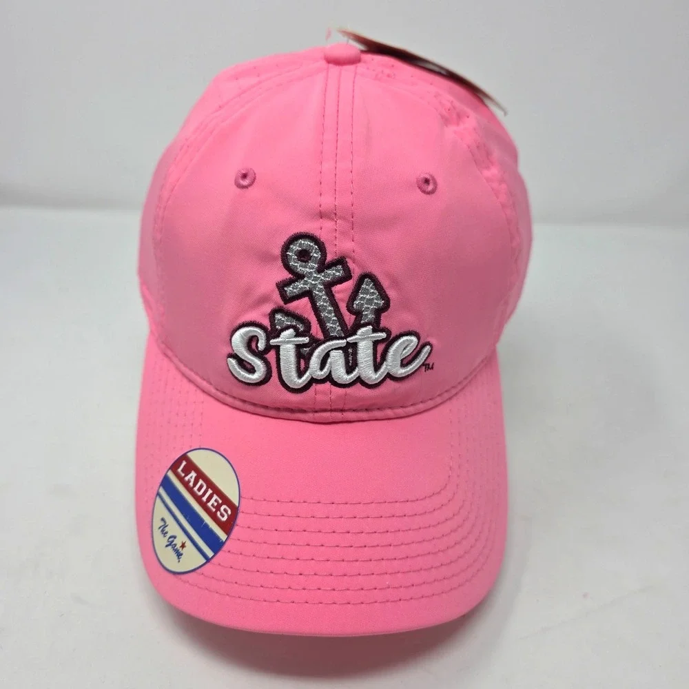 The Game Hat Womens OS Pink Embroidered Anchor State Logo Stretch Breathable NWT